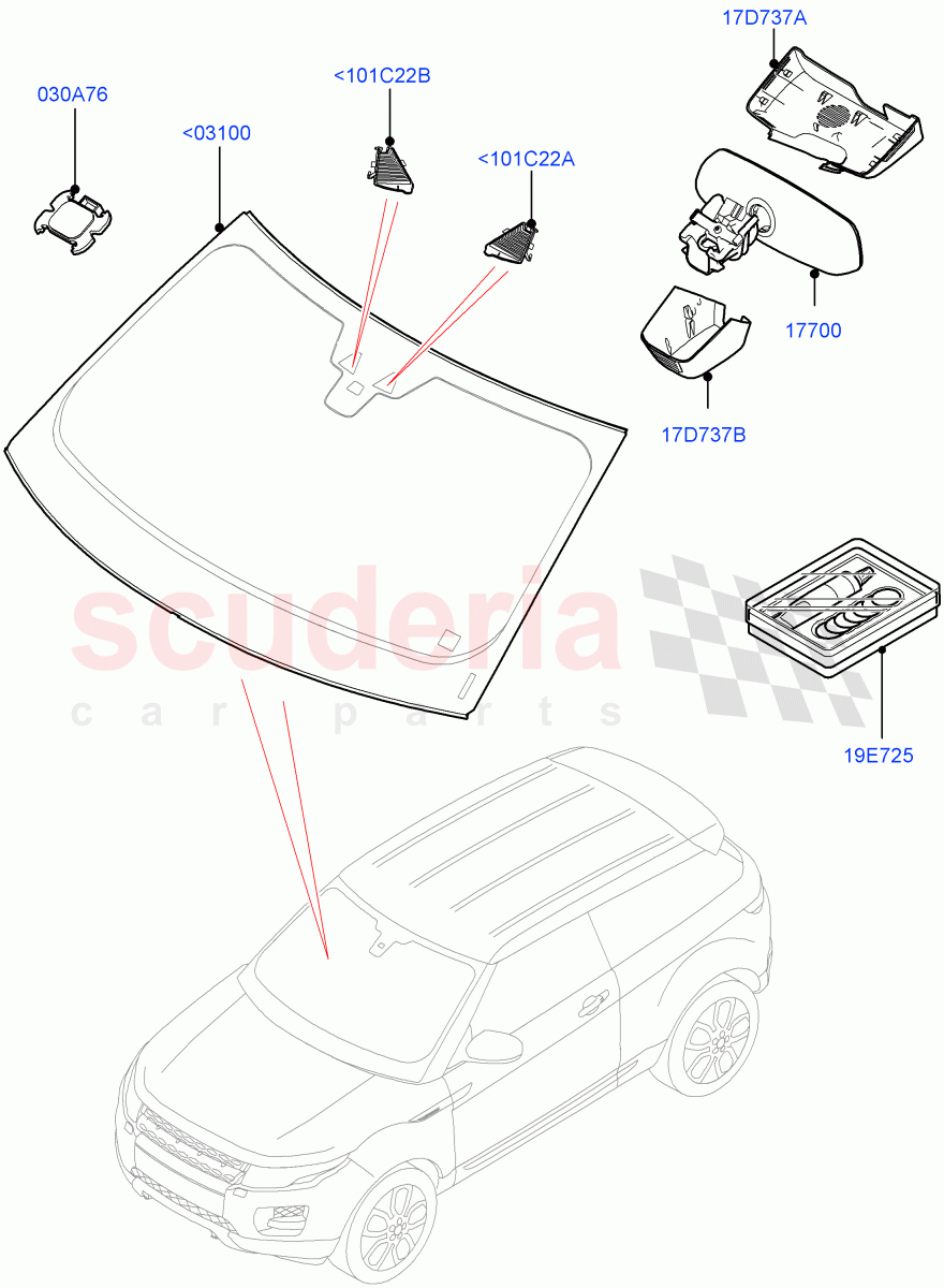 Windscreen/Inside Rear View Mirror (3 Door, Halewood (UK), 5 Door) ((V) FROMGH000001) of Land Rover Land Rover Range Rover Evoque (2012-2018) [2.0 Turbo Petrol GTDI]