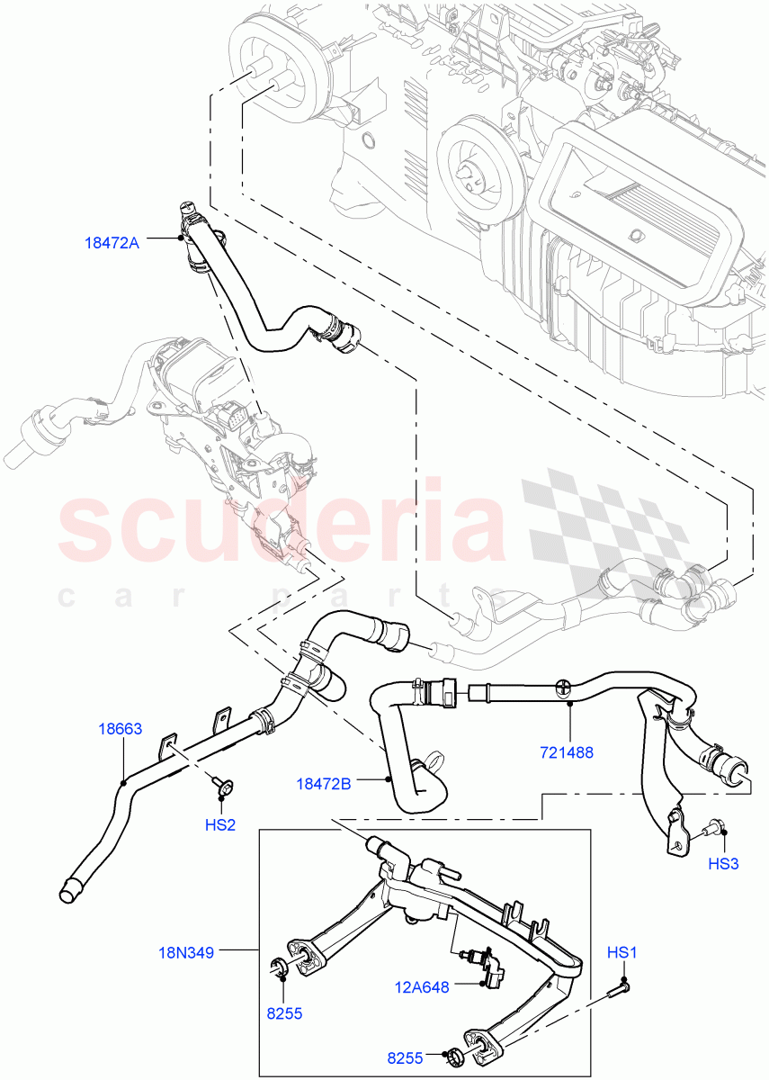 Heater Hoses (Solihull Plant Build) (3.0L DOHC GDI SC V6 PETROL, With Fuel Fired Heater, Fuel Heater W/Pk Heat With Remote, Fuel Fired Heater With Park Heat) ((V) FROMJA000001) of Land Rover Land Rover Discovery 5 (2017+) [3.0 I6 Turbo Diesel AJ20D6]