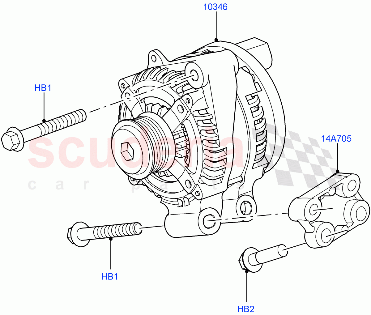 Alternator And Mountings (5.0L OHC SGDI NA V8 Petrol - AJ133, 3.0L DOHC GDI SC V6 PETROL, 5.0L OHC SGDI SC V8 Petrol - AJ133, 5.0L P AJ133 DOHC CDA S/C Enhanced, 5.0 Petrol AJ133 DOHC CDA) of Land Rover Land Rover Range Rover (2012-2021) [5.0 OHC SGDI SC V8 Petrol]