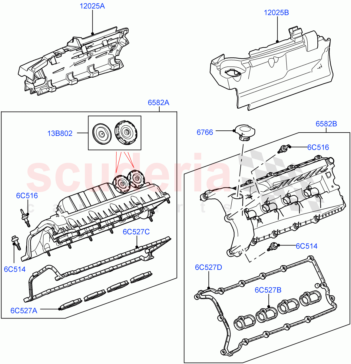 Cylinder Head Cover (5.0L P AJ133 DOHC CDA S/C Enhanced) ((V) FROMKA000001) of Land Rover Land Rover Range Rover Velar (2017+) [5.0 OHC SGDI SC V8 Petrol]