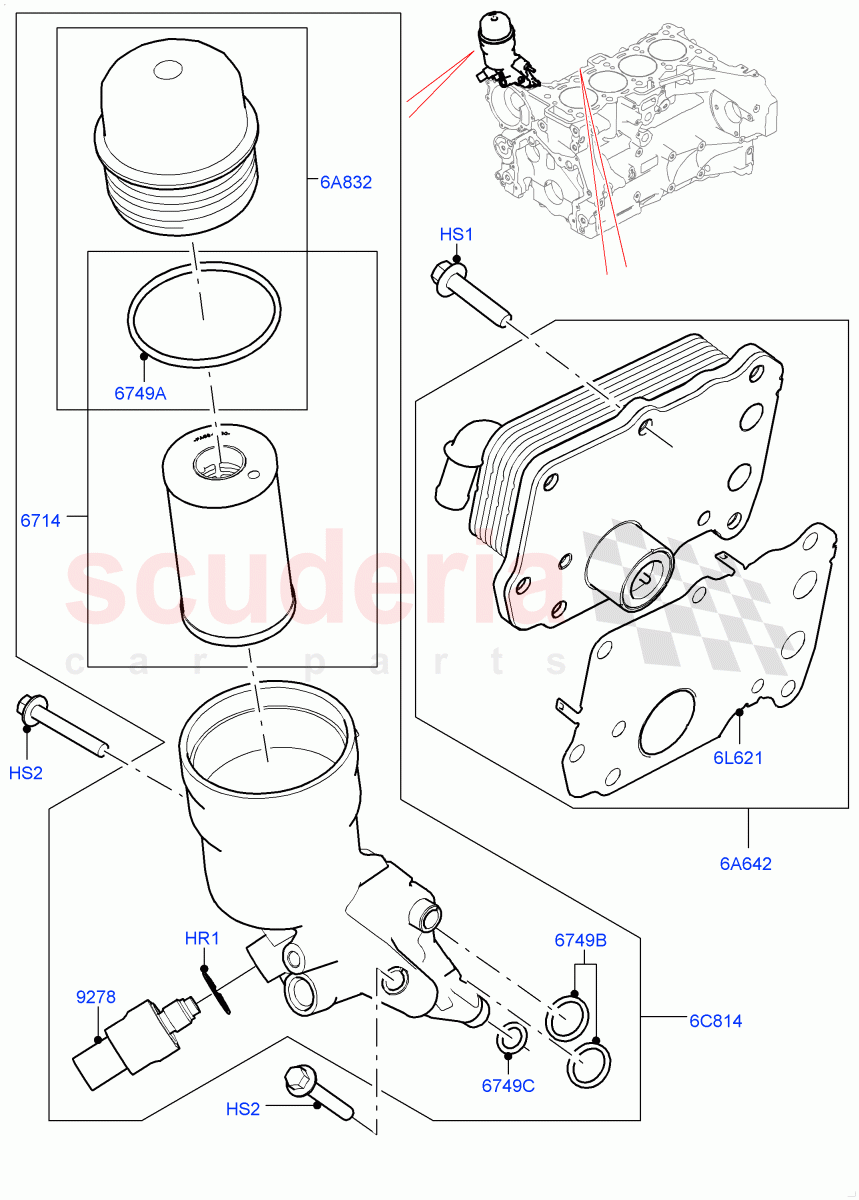 Oil Cooler And Filter (Nitra Plant Build) (2.0L I4 DSL HIGH DOHC AJ200) ((V) FROMK2000001) of Land Rover Land Rover Discovery 5 (2017+) [2.0 Turbo Diesel]