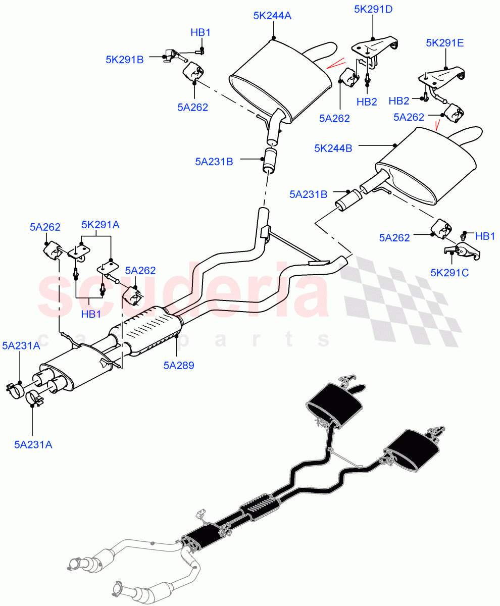 Rear Exhaust System (5.0 Petrol AJ133 DOHC CDA) ((V) FROMJA000001) of Land Rover Land Rover Range Rover (2012-2021) [5.0 OHC SGDI SC V8 Petrol]