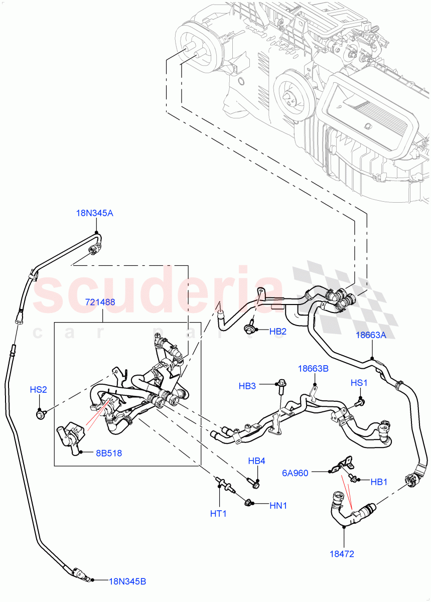 Heater Hoses (Front) (2.0L I4 High DOHC AJ200 Petrol, With Ptc Heater, With Air Conditioning - Front/Rear, With Front Comfort Air Con (IHKA), Less Heater) ((V) FROMKA000001) of Land Rover Land Rover Range Rover Sport (2014+) [5.0 OHC SGDI SC V8 Petrol]