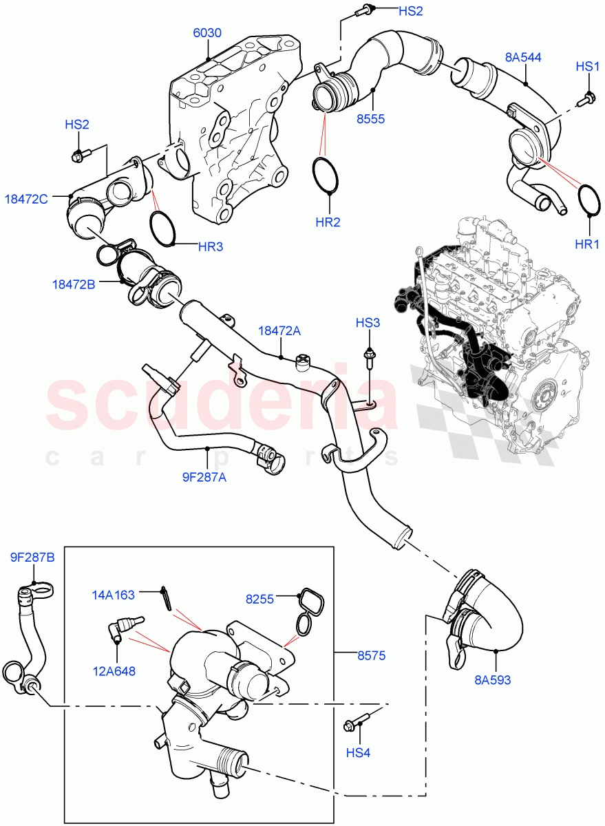Thermostat/Housing & Related Parts (2.0L I4 Mid AJ200 Petrol E100, Itatiaia (Brazil), 2.0L I4 Mid DOHC AJ200 Petrol) ((V) FROMJT000001) of Land Rover Land Rover Range Rover Evoque (2012-2018) [2.0 Turbo Petrol AJ200P]
