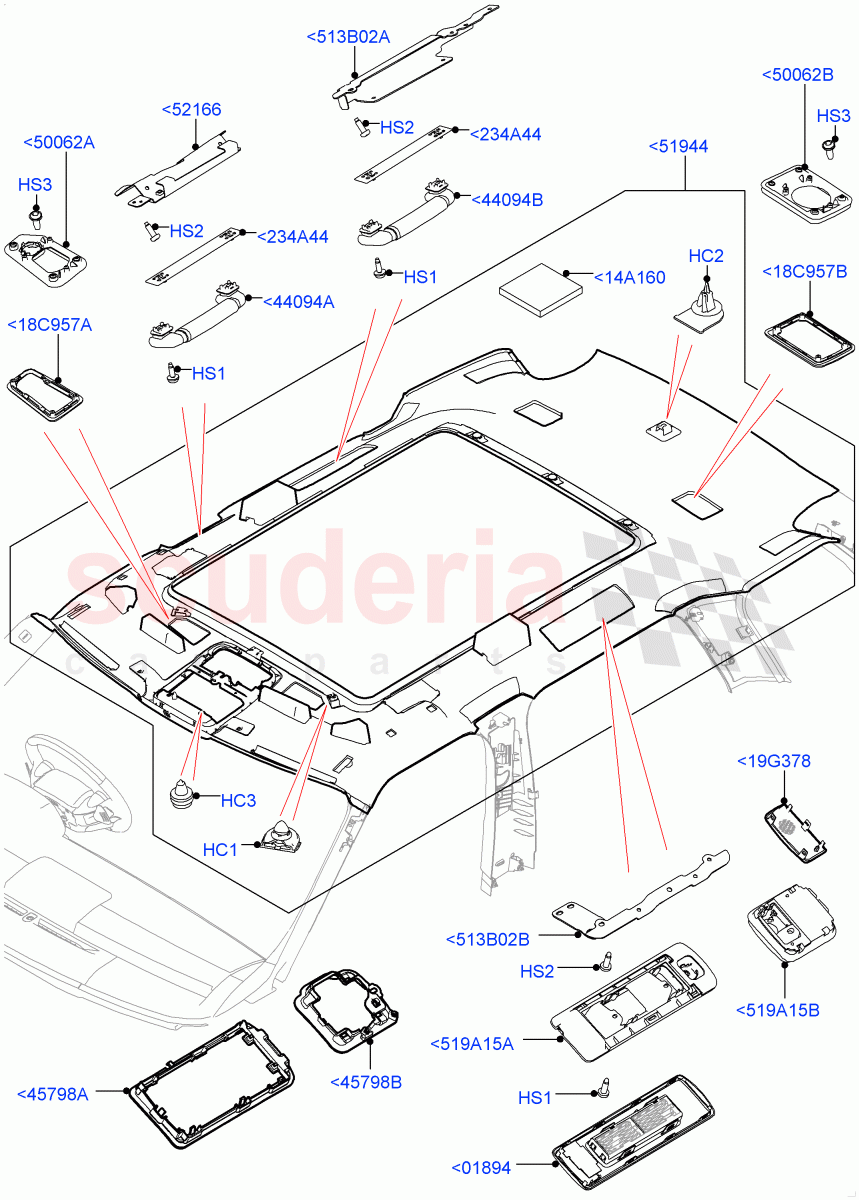 Headlining And Sun Visors (With Roof Conversion-Panorama Power, Leather Trim Finish, With Roof Conversion-Panorama Roof) of Land Rover Land Rover Range Rover (2012-2021) [5.0 OHC SGDI NA V8 Petrol]