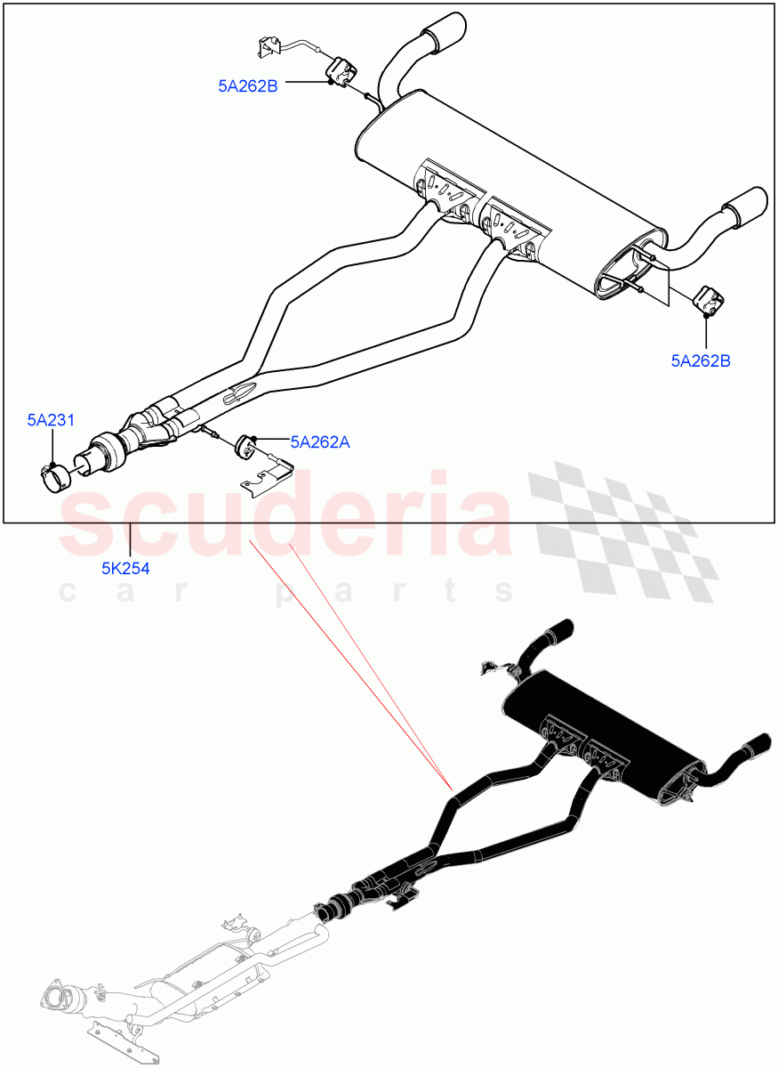 Rear Exhaust System (2.0L I4 DSL HIGH DOHC AJ200, EU6D Diesel + DPF Emissions, With 5 Seat Configuration, Dual Exhaust - Dynamic, Dual Exhaust, EU6 + DPF Emissions) ((V) FROMJH000001) of Land Rover Land Rover Discovery Sport (2015+) [2.0 Turbo Diesel]