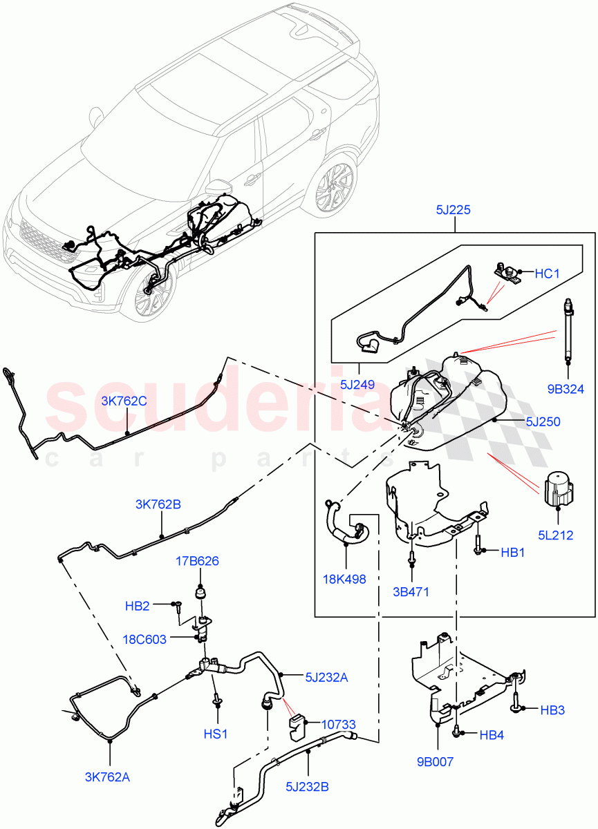 Exhaust Fluid Injection System (Solihull Plant Build, Tank and Lines) (3.0 V6 Diesel, With Diesel Exh Fluid Emission Tank) ((V) FROMHA000001) of Land Rover Land Rover Discovery 5 (2017+) [3.0 Diesel 24V DOHC TC]