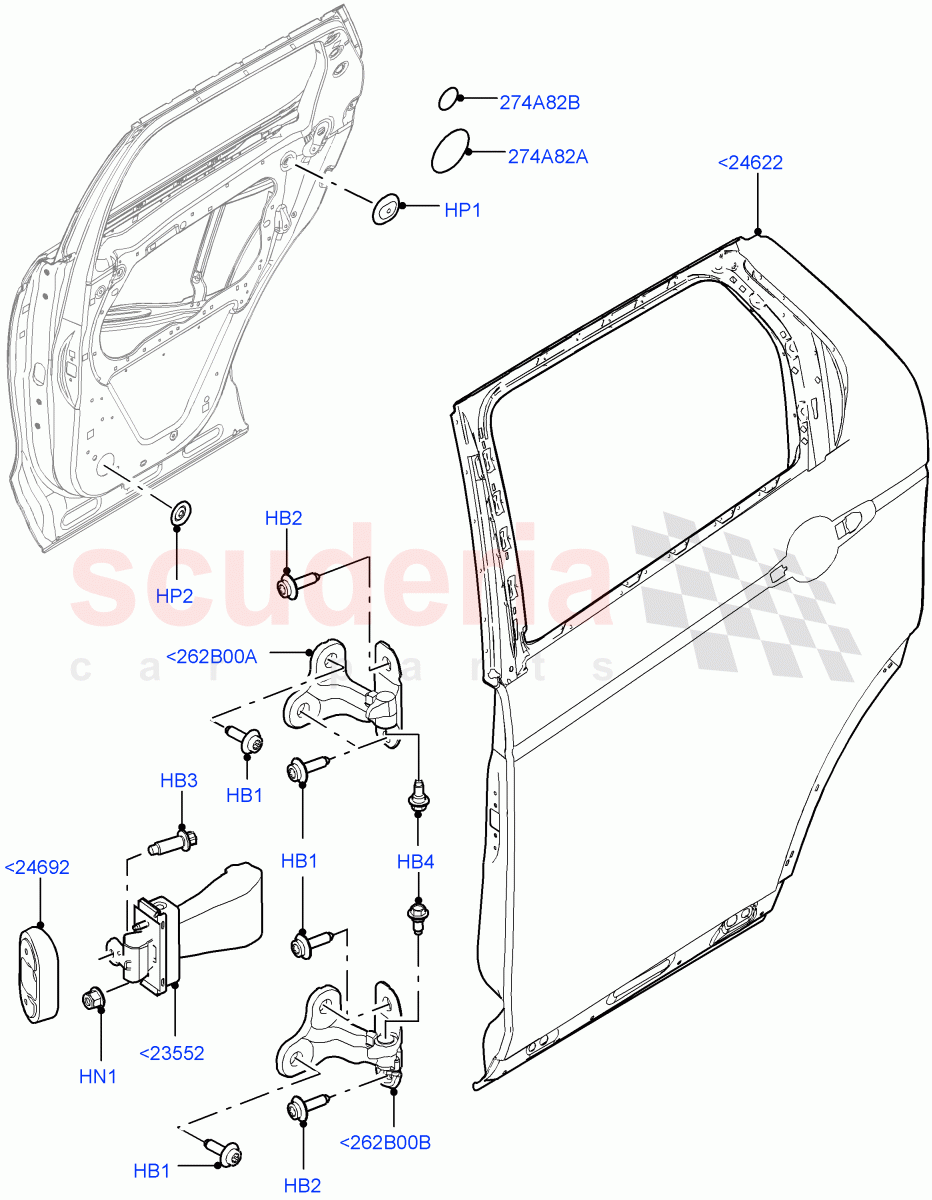 Rear Doors, Hinges & Weatherstrips (Door And Fixings, Nitra Plant Build) ((V) FROMK2000001) of Land Rover Land Rover Discovery 5 (2017+) [3.0 I6 Turbo Petrol AJ20P6]