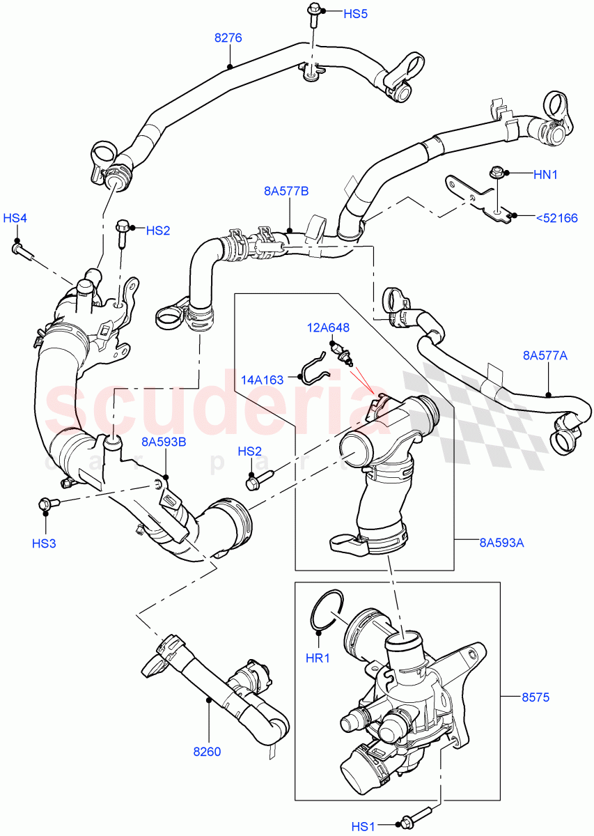 Thermostat/Housing & Related Parts (Nitra Plant Build) (3.0L AJ20P6 Petrol High) ((V) FROML2000001) of Land Rover Land Rover Discovery 5 (2017+) [3.0 I6 Turbo Petrol AJ20P6]