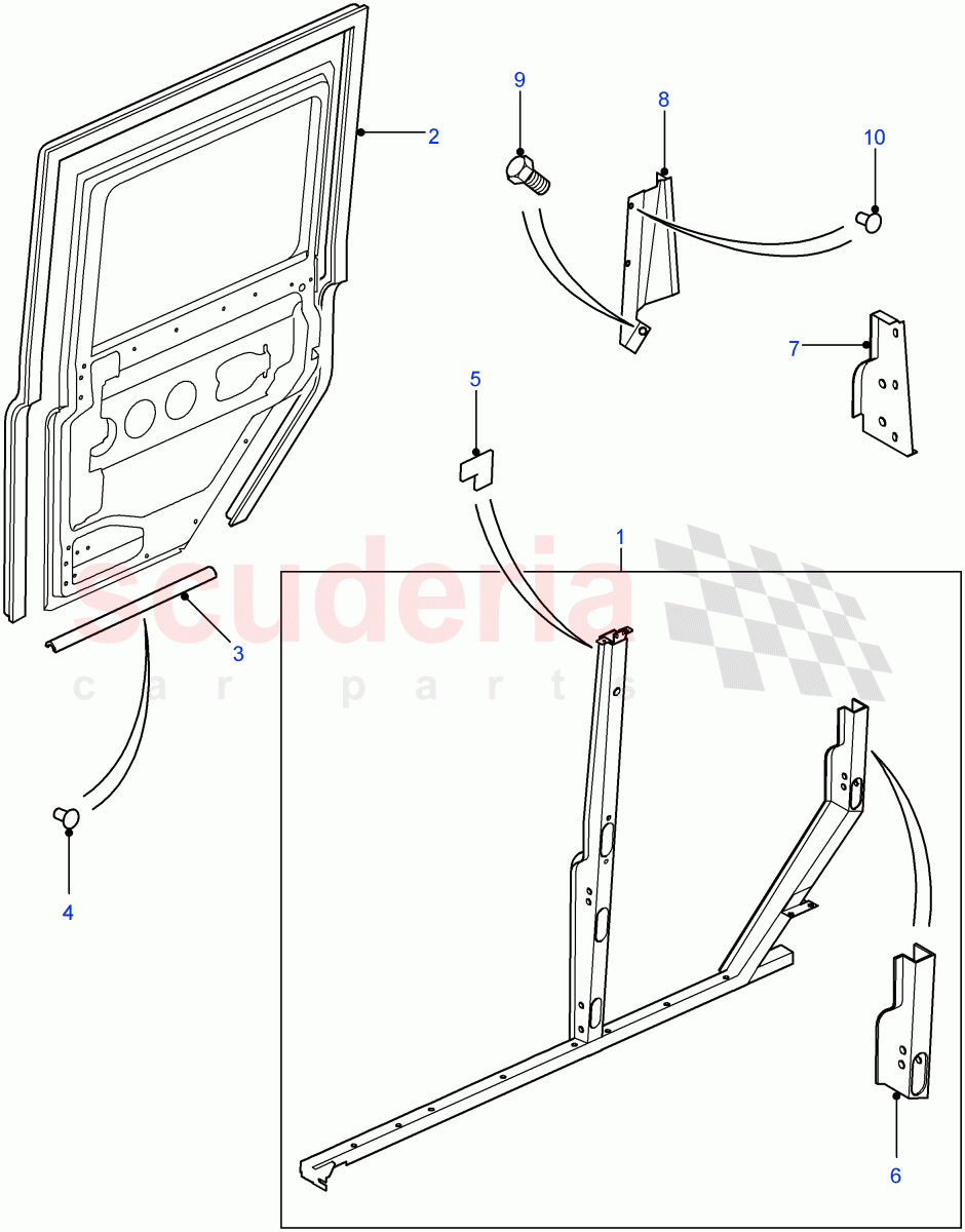Rear Side Door Frame (Crew Cab Pick Up, 110" Wheelbase, Chassis Crew Cab, 130" Wheelbase, Station Wagon Utility - 5 Door, Station Wagon - 5 Door, Crew Cab HCPU) ((V) FROM7A000001) of Land Rover Land Rover Defender (2007-2016)