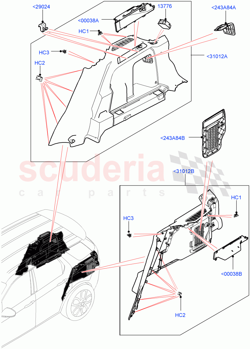 Side Trim (Luggage Compartment) (Itatiaia (Brazil), With 60/40 Manual Fold Thru Rr Seat, Less Chiller Unit) ((V) FROMGT000001) of Land Rover Land Rover Discovery Sport (2015+) [2.2 Single Turbo Diesel]