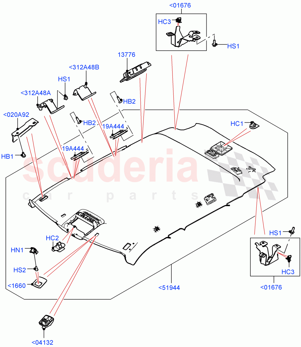 Headlining And Sun Visors (Less Panorama Roof, Changsu (China)) of Land Rover Land Rover Range Rover Evoque (2019+) [1.5 I3 Turbo Petrol AJ20P3]