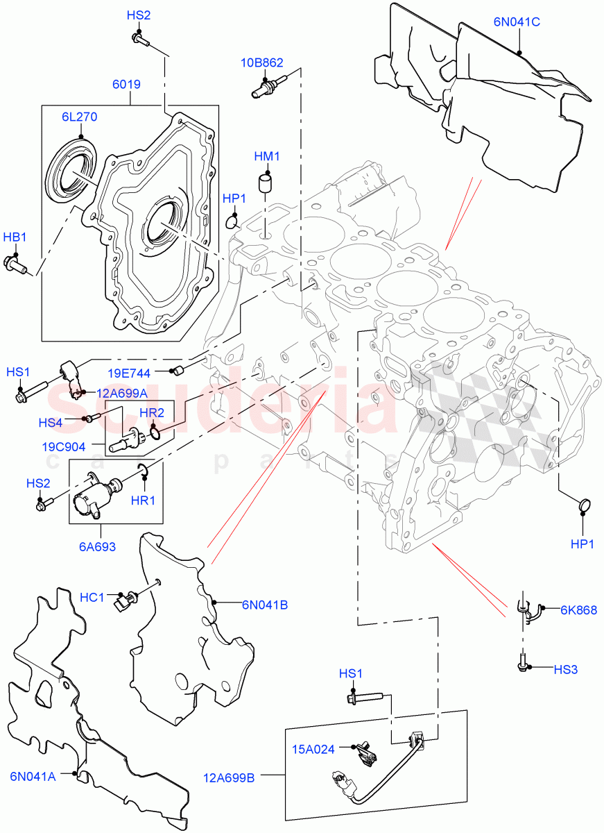 Cylinder Block And Plugs (2.0L I4 Mid AJ200 Petrol E100, Itatiaia (Brazil), 2.0L I4 Mid DOHC AJ200 Petrol) ((V) FROMJT000001) of Land Rover Land Rover Range Rover Evoque (2012-2018) [2.0 Turbo Petrol AJ200P]
