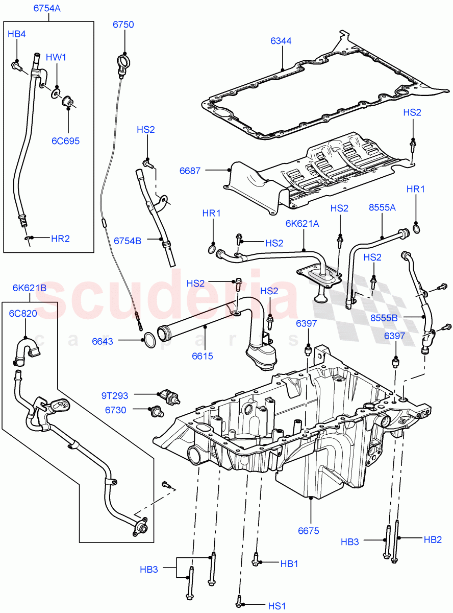 Oil Pan/Oil Level Indicator (3.6L V8 32V DOHC EFi Diesel Lion) ((V) FROM7A000001, (V) TO9A999999) of Land Rover Land Rover Range Rover Sport (2005-2009) [3.6 V8 32V DOHC EFI Diesel]