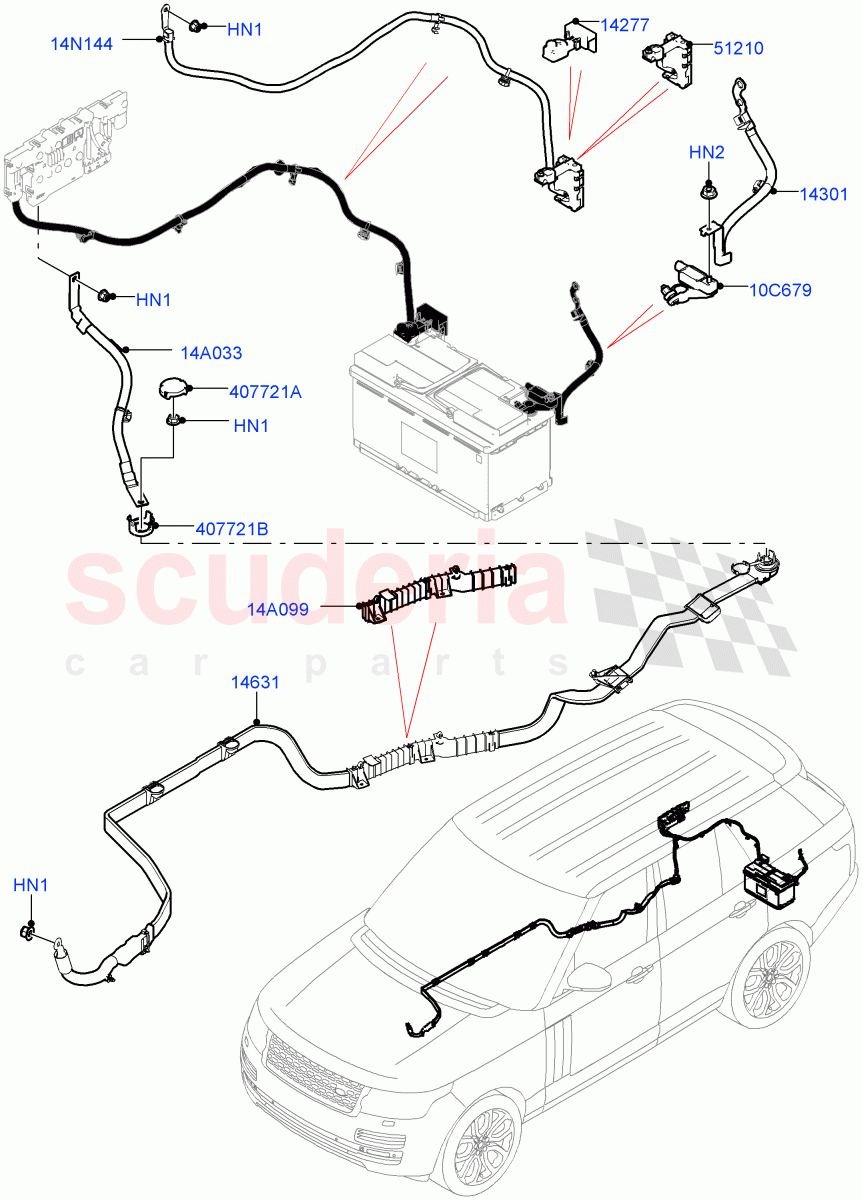 Battery Cables And Horn (Battery Cables) ((V) FROMJA000001) of Land Rover Land Rover Range Rover (2012-2021) [3.0 DOHC GDI SC V6 Petrol]