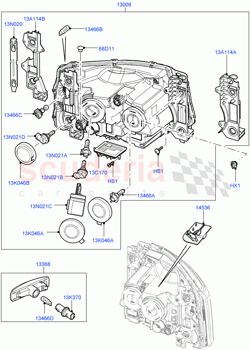 Headlamps And Front Flasher Lamps ((V) FROMAA000001, (V) TODA999999) of Land Rover Land Rover Discovery 4 (2010-2016) [2.7 Diesel V6]