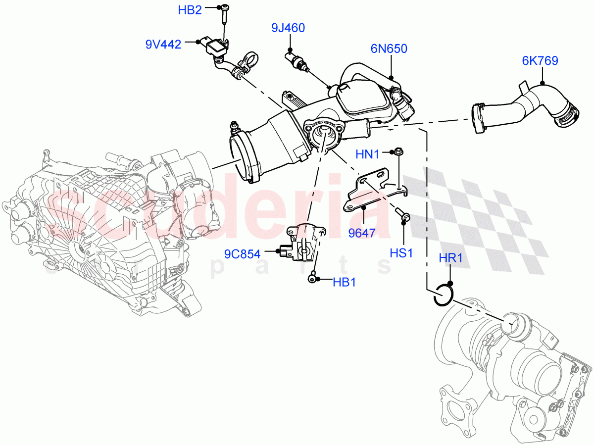 Intercooler/Air Ducts And Hoses (1.5L AJ20P3 Petrol High PHEV, Changsu (China), 1.5L AJ20P3 Petrol High) of Land Rover Land Rover Discovery Sport (2015+) [1.5 I3 Turbo Petrol AJ20P3]
