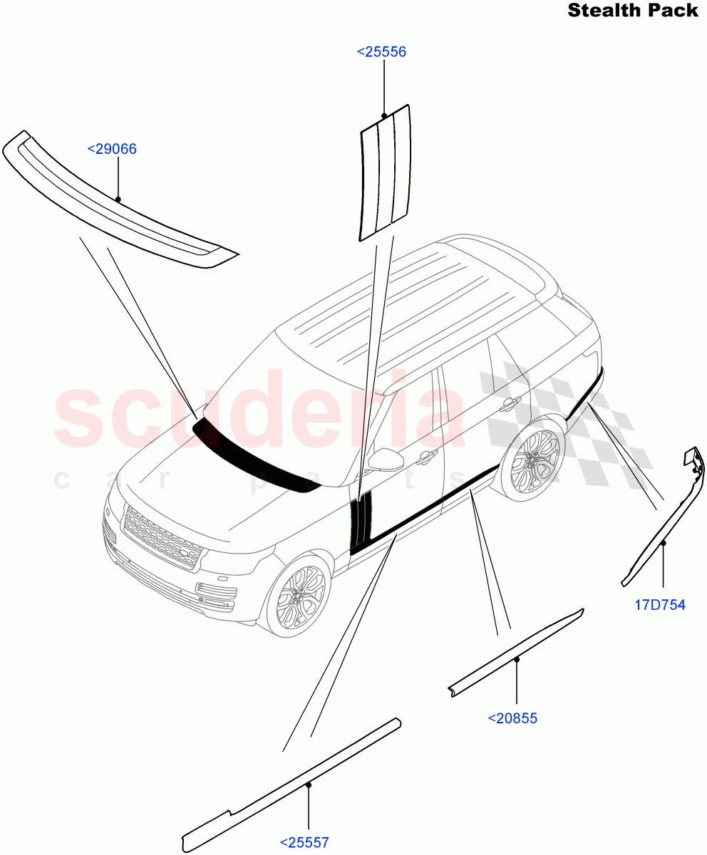 Body Mouldings (Stealth Pack) (With Black Gloss Grille) ((V) FROMEA000001, (V) TOHA999999) of Land Rover Land Rover Range Rover (2012-2021) [5.0 OHC SGDI NA V8 Petrol]