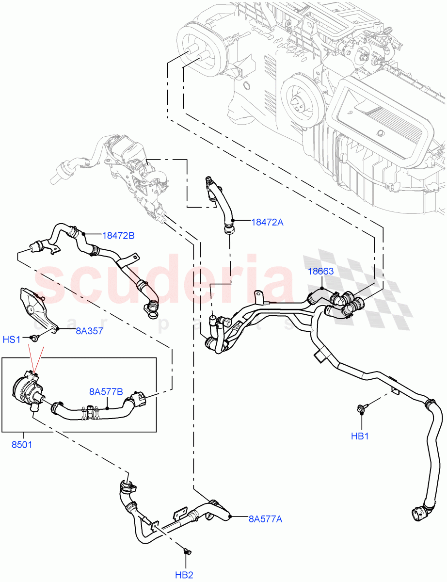 Heater Hoses (Front) (3.0L AJ20P6 Petrol High, Fuel Heater W/Pk Heat With Remote, With Front Comfort Air Con (IHKA), Fuel Fired Heater With Park Heat, With Air Conditioning - Front/Rear) ((V) FROMKA000001) of Land Rover Land Rover Range Rover (2012-2021) [3.0 I6 Turbo Petrol AJ20P6]