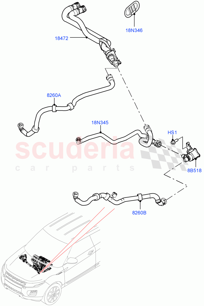 Heater Hoses (2.0L I4 Mid AJ200 Petrol E100, Itatiaia (Brazil), 2.0L I4 Mid DOHC AJ200 Petrol) ((V) FROMJT000001) of Land Rover Land Rover Range Rover Evoque (2012-2018) [2.2 Single Turbo Diesel]