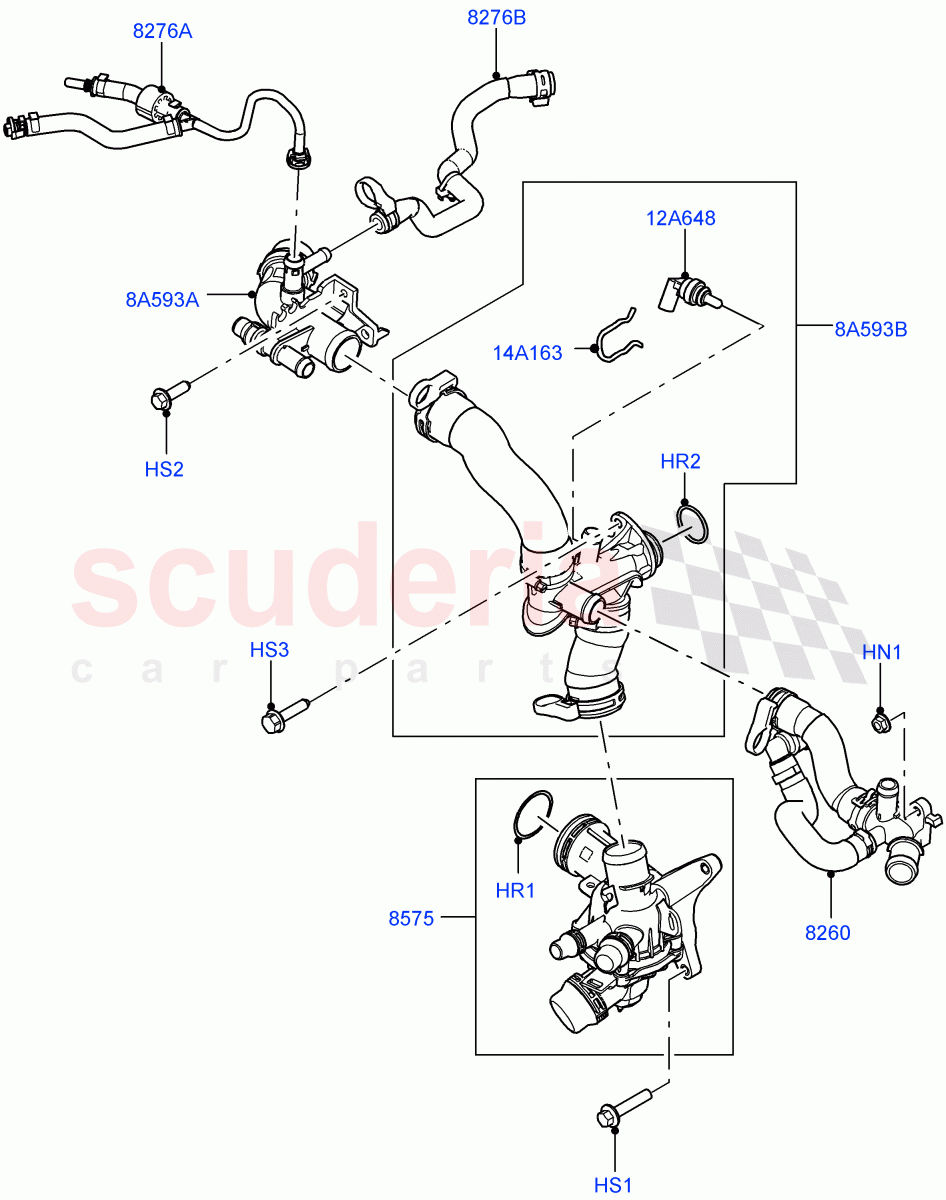 Thermostat/Housing & Related Parts (3.0L AJ20D6 Diesel High) ((V) FROMLA000001) of Land Rover Land Rover Range Rover (2012-2021) [3.0 I6 Turbo Diesel AJ20D6]