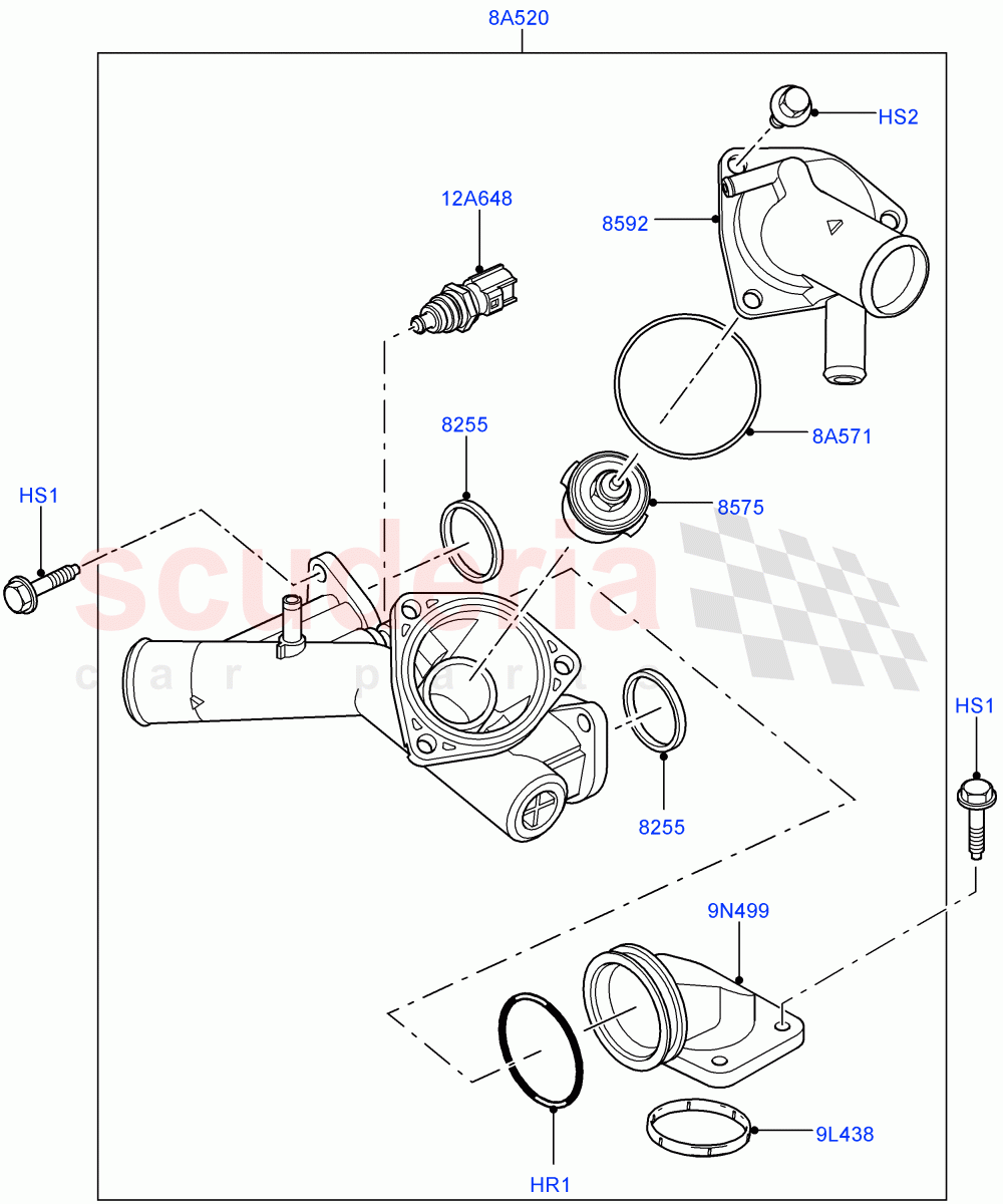 Thermostat/Housing & Related Parts (AJ Petrol 4.4 V8 EFI (220KW)) of Land Rover Land Rover Range Rover Sport (2005-2009) [4.4 AJ Petrol V8]