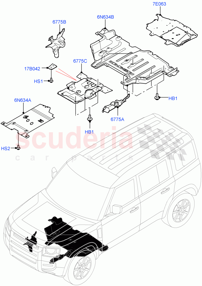Splash And Heat Shields (Front Section) of Land Rover Land Rover Defender (2020+) [2.0 Turbo Petrol AJ200P]