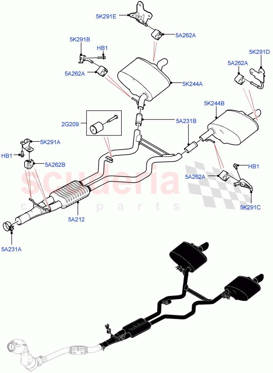 Rear Exhaust System (2.0L AJ200P Hi PHEV) ((V) FROMJA000001) of Land Rover Land Rover Range Rover Sport (2014+) [2.0 Turbo Petrol AJ200P]