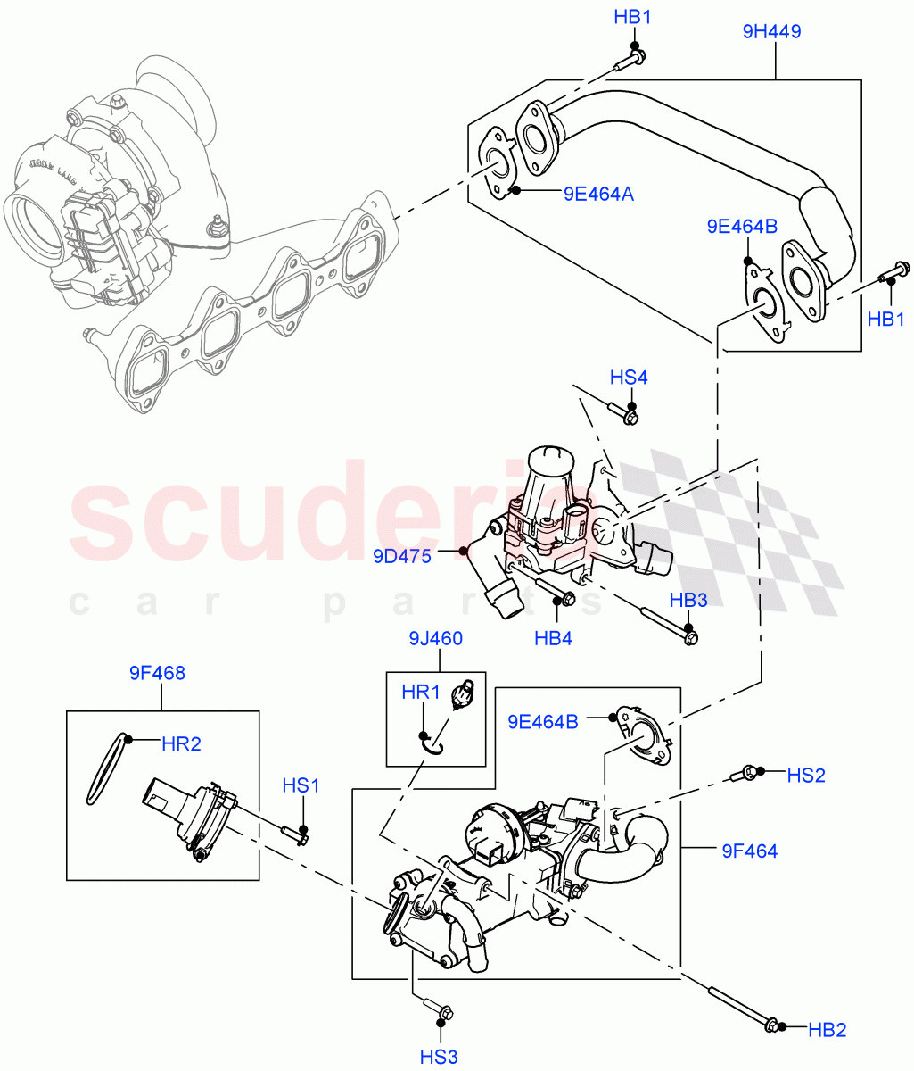 Exhaust Gas Recirculation (LH Side, Solihull Plant Build) (2.0L I4 DSL MID DOHC AJ200, Euro Stage 4 Emissions, 2.0L I4 DSL HIGH DOHC AJ200, LEV 160) ((V) FROMHA000001, (V) TOJA999999) of Land Rover Land Rover Range Rover Velar (2017+) [2.0 Turbo Diesel]