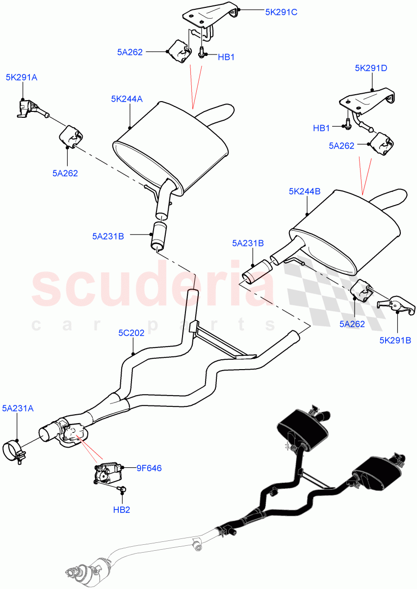 Rear Exhaust System (3.0L AJ20D6 Diesel High, Standard Wheelbase) ((V) FROMLA000001) of Land Rover Land Rover Range Rover (2012-2021) [3.0 I6 Turbo Diesel AJ20D6]