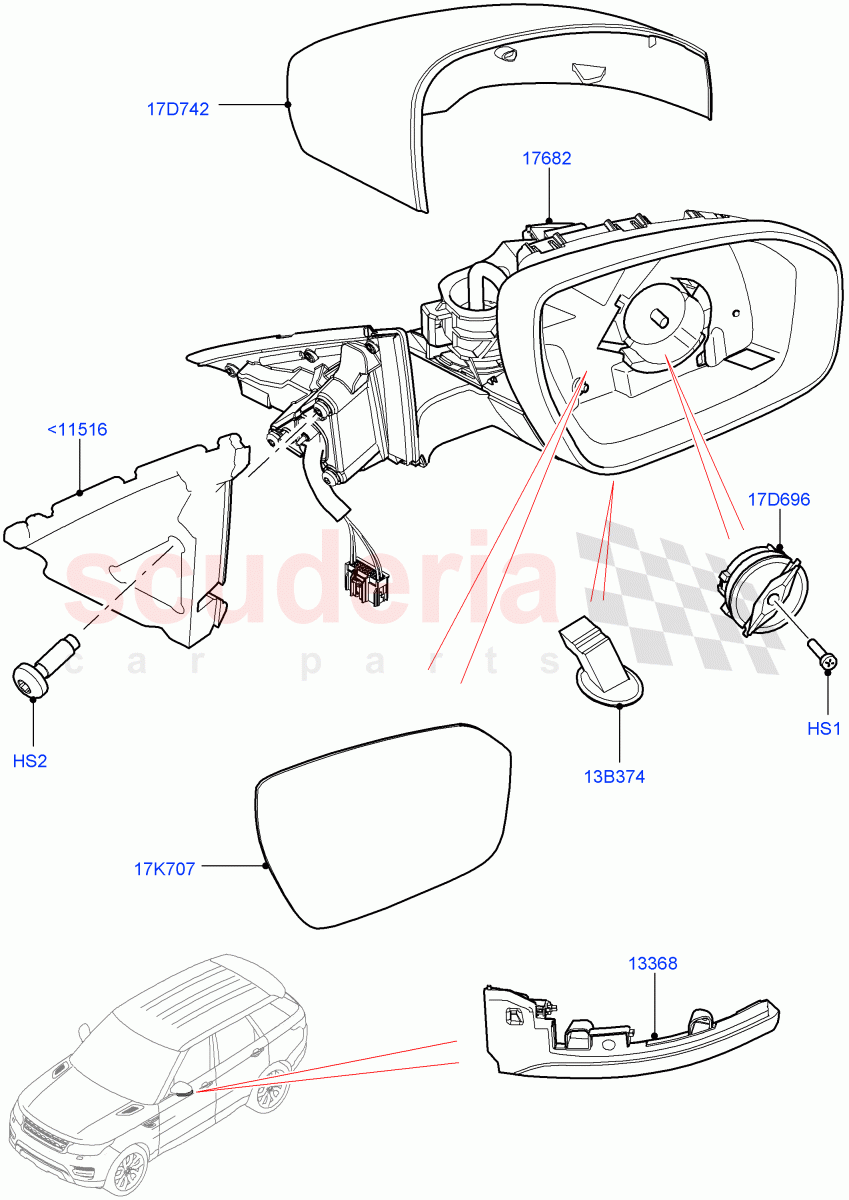 Exterior Rear View Mirror ((V) FROMLA000001) of Land Rover Land Rover Range Rover Sport (2014+) [5.0 OHC SGDI SC V8 Petrol]