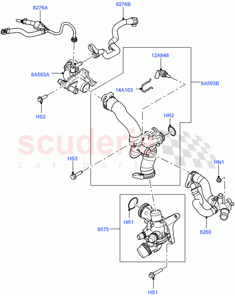 Thermostat/Housing & Related Parts (3.0L AJ20D6 Diesel High) ((V) FROMM2000001) of Land Rover Land Rover Discovery 5 (2017+) [3.0 I6 Turbo Diesel AJ20D6]
