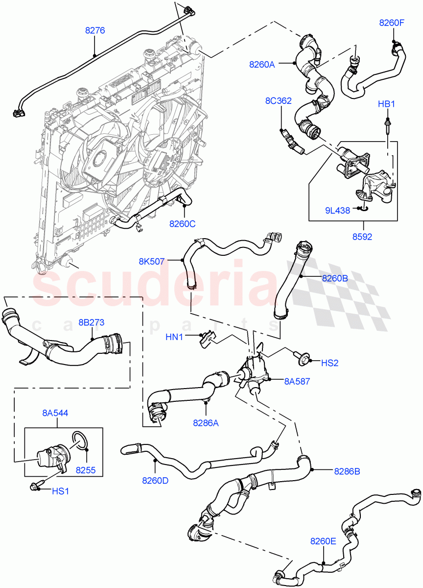 Cooling System Pipes And Hoses (Engine, Solihull Plant Build) (3.0 V6 D Gen2 Mono Turbo, Less Immersion Heater, Less Active Tranmission Warming) ((V) FROMKA000001) of Land Rover Land Rover Discovery 5 (2017+) [3.0 Diesel 24V DOHC TC]