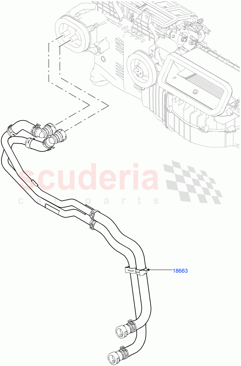 Heater Hoses (Solihull Plant Build) (2.0L I4 DSL MID DOHC AJ200, Less Heater, With Front Comfort Air Con (IHKA), 2.0L I4 DSL HIGH DOHC AJ200, With Ptc Heater, With Air Conditioning - Front/Rear, With Manual Air Conditioning) ((V) FROMKA000001) of Land Rover Land Rover Discovery 5 (2017+) [3.0 I6 Turbo Diesel AJ20D6]