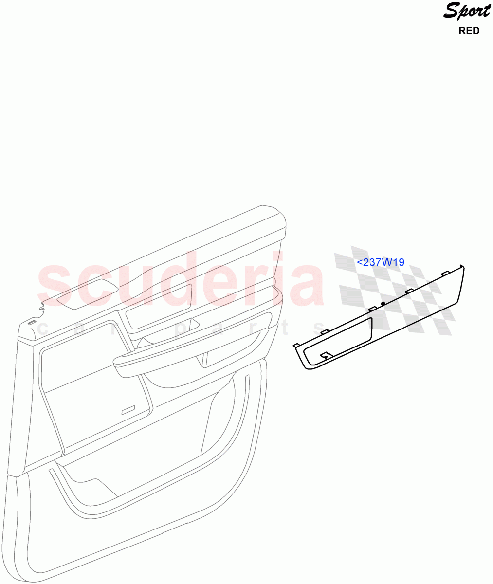 Front Door Trim Installation (Red Sport LE) ((V) FROMDA000001) of Land Rover Land Rover Range Rover Sport (2010-2013) [5.0 OHC SGDI SC V8 Petrol]