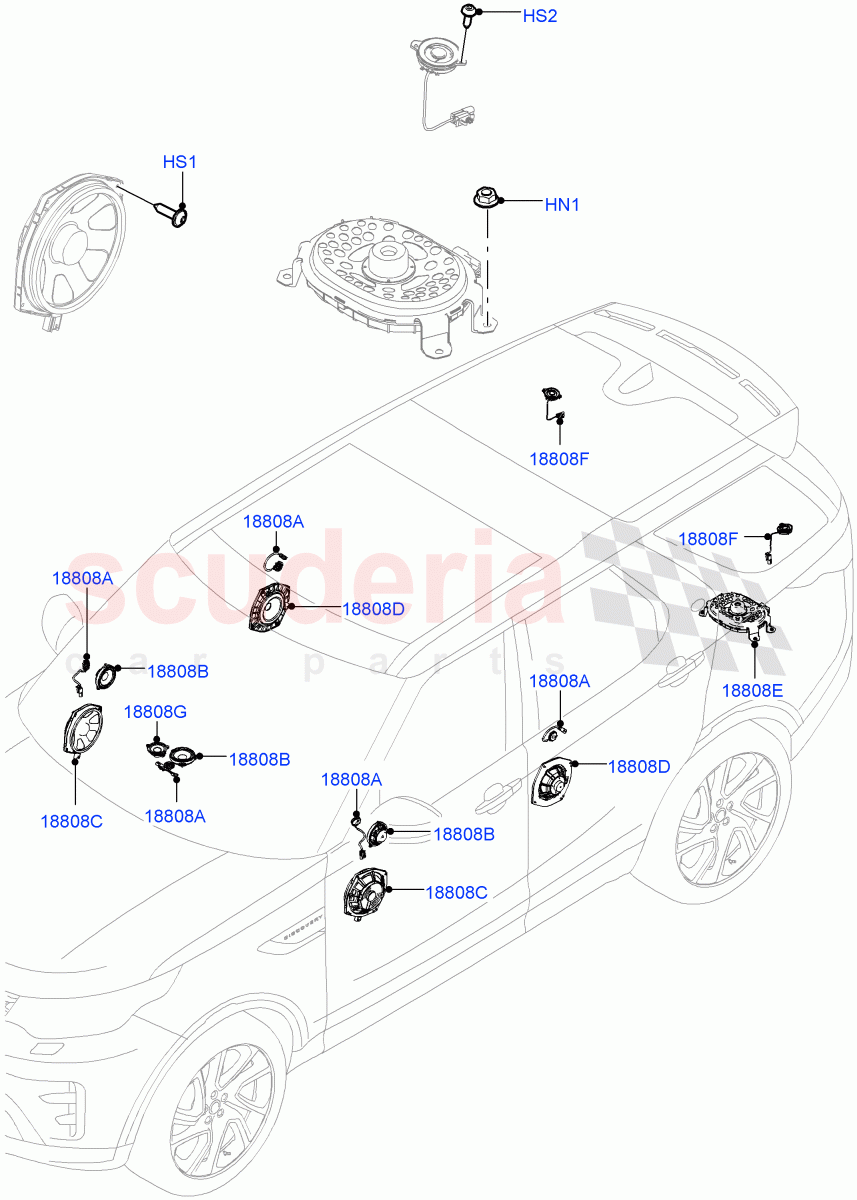 Speakers (Solihull Plant Build) (Premium Audio 1280 W) ((V) FROMHA000001) of Land Rover Land Rover Discovery 5 (2017+) [3.0 DOHC GDI SC V6 Petrol]