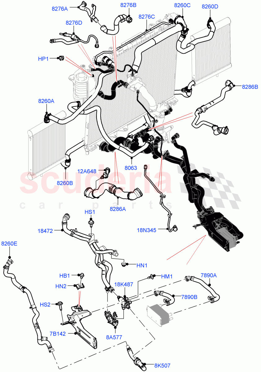 Cooling System Pipes And Hoses (3.0L AJ20D6 Diesel High, With Extra Engine Cooling System) ((V) FROMLA000001) of Land Rover Land Rover Range Rover (2012-2021) [3.0 I6 Turbo Diesel AJ20D6]
