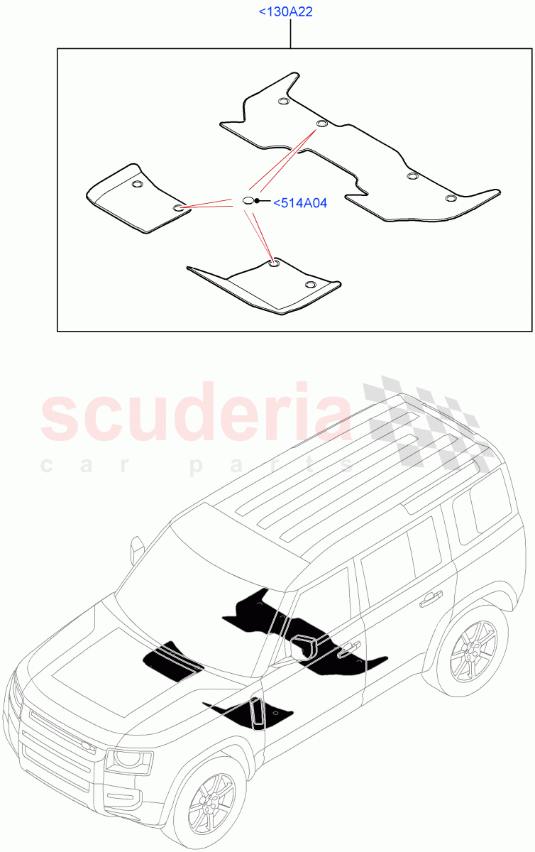 Floor Trim (Floor Mats) (Standard Wheelbase, Front Floor Carpet Mats) of Land Rover Land Rover Defender (2020+) [3.0 I6 Turbo Petrol AJ20P6]