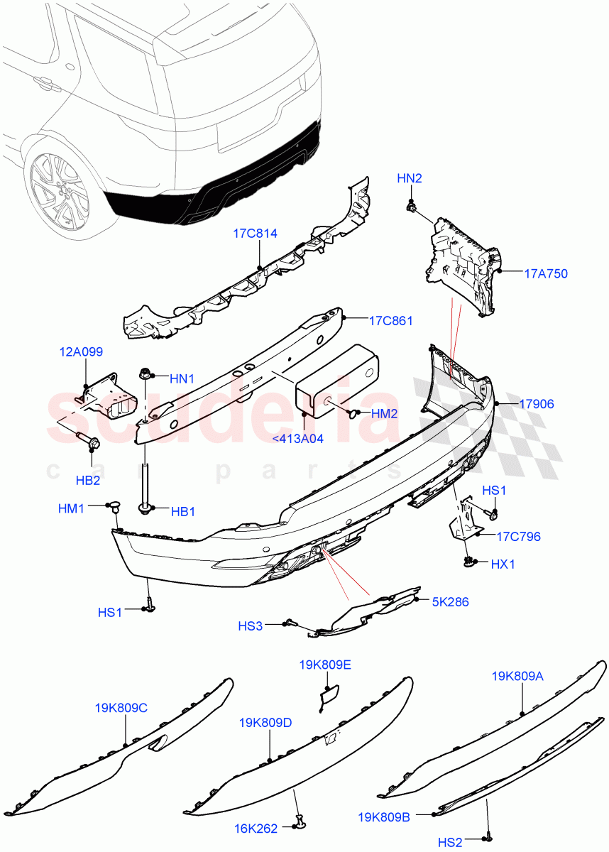 Rear Bumper (Nitra Plant Build) ((V) FROMM2000001) of Land Rover Land Rover Discovery 5 (2017+) [3.0 I6 Turbo Diesel AJ20D6]