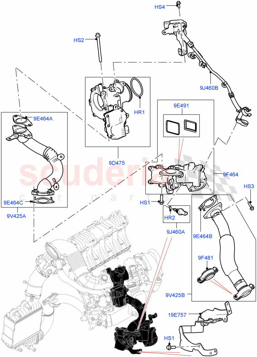 Exhaust Gas Recirculation (Low Pressure EGR) (2.0L I4 DSL HIGH DOHC AJ200, EU6 + DPF Emissions, Stage V Plus DPF, Proconve L6 Emissions, EU6D Diesel + DPF Emissions) ((V) FROMJH000001) of Land Rover Land Rover Range Rover Evoque (2012-2018) [2.0 Turbo Diesel]