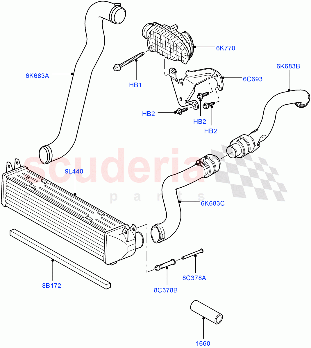 Intercooler/Air Ducts And Hoses (Lion Diesel 2.7 V6 (140KW)) ((V) TO9A999999) of Land Rover Land Rover Range Rover Sport (2005-2009) [2.7 Diesel V6]