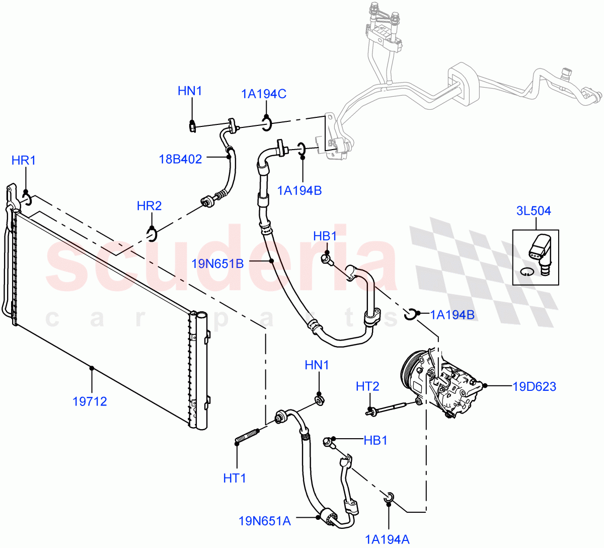 Air Conditioning Condensr/Compressr (Itatiaia (Brazil), Less Electric Engine Battery, Electric Engine Battery-MHEV) of Land Rover Land Rover Range Rover Evoque (2019+) [2.0 Turbo Diesel]