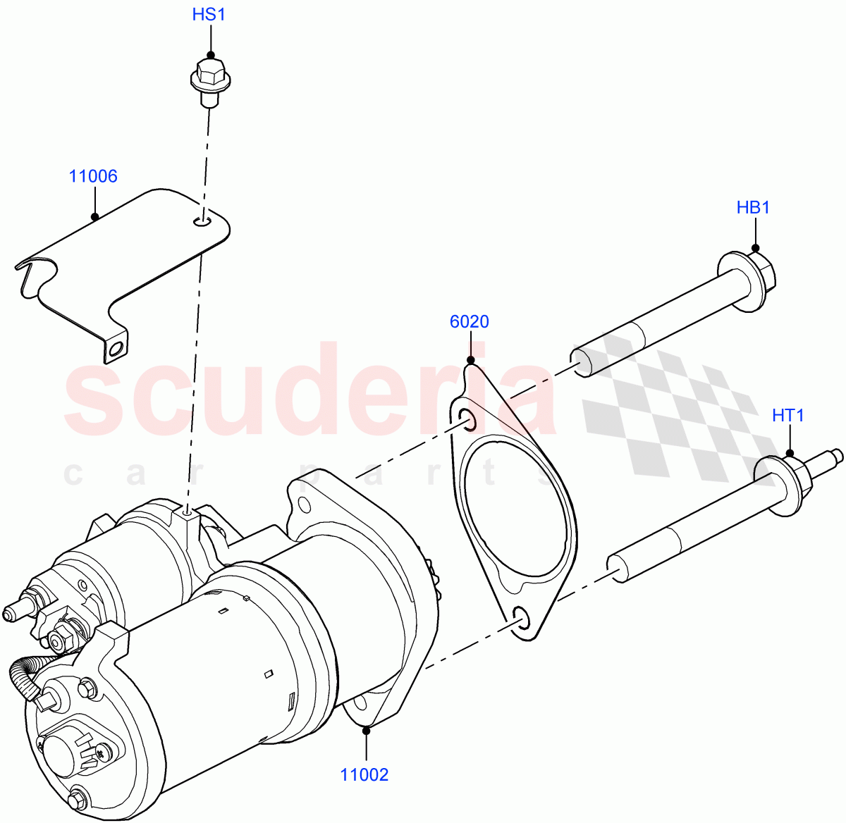 Starter Motor (3.0L AJ20D6 Diesel High) ((V) FROMLA000001) of Land Rover Land Rover Range Rover Velar (2017+) [3.0 I6 Turbo Diesel AJ20D6]