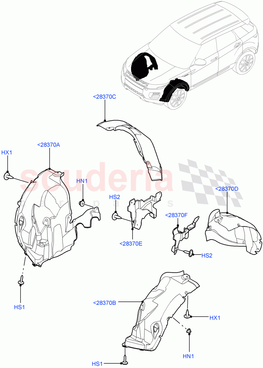 Front Panels, Aprons & Side Members (Wheelhouse) (Halewood (UK)) of Land Rover Land Rover Range Rover Evoque (2012-2018) [2.0 Turbo Petrol GTDI]