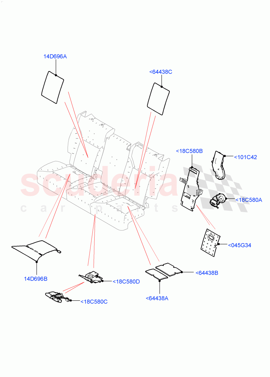 Rear Seat Pads/Valances & Heating (Solihull Plant Build, Heating) (Version - Core, 60/40 Load Through With Slide) ((V) FROMHA000001) of Land Rover Land Rover Discovery 5 (2017+) [3.0 DOHC GDI SC V6 Petrol]