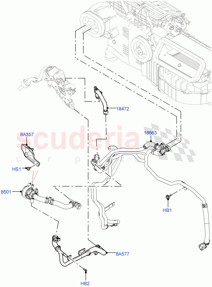 Heater Hoses (3.0L AJ20D6 Diesel High, Fuel Heater W/Pk Heat With Remote, Premium Air Conditioning-Front/Rear, Fuel Fired Heater With Park Heat) ((V) FROMP2000001) of Land Rover Land Rover Defender (2020+) [3.0 I6 Turbo Petrol AJ20P6]