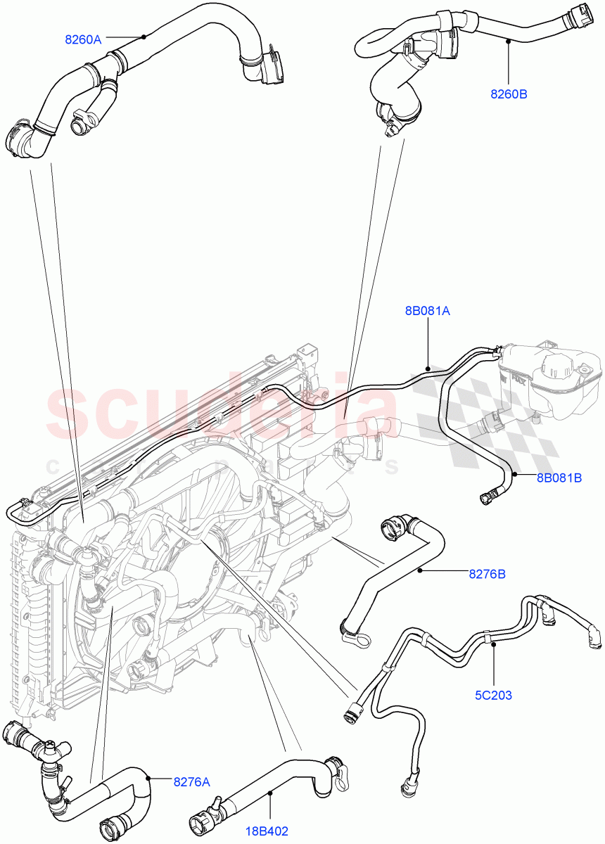 Cooling System Pipes And Hoses (2.0L I4 DSL MID DOHC AJ200, 6 Speed Manual Trans M66 - AWD, 6 Speed Manual Trans-JLR M66 2WD, 6 Speed Manual Trans BG6) ((V) FROMGH000001) of Land Rover Land Rover Range Rover Evoque (2012-2018) [2.0 Turbo Diesel]