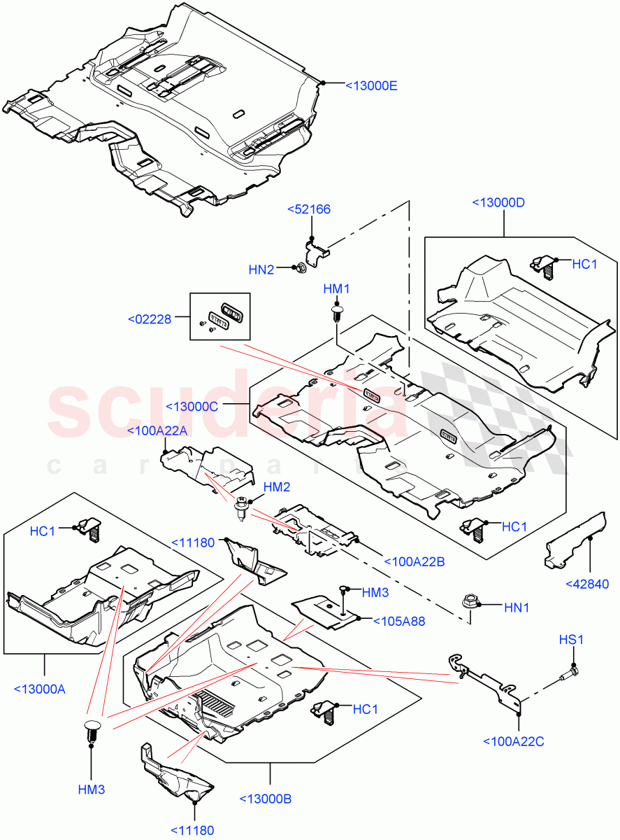 Floor Trim (Floor Carpets, Nitra Plant Build) ((V) FROMK2000001) of Land Rover Land Rover Discovery 5 (2017+) [3.0 I6 Turbo Petrol AJ20P6]