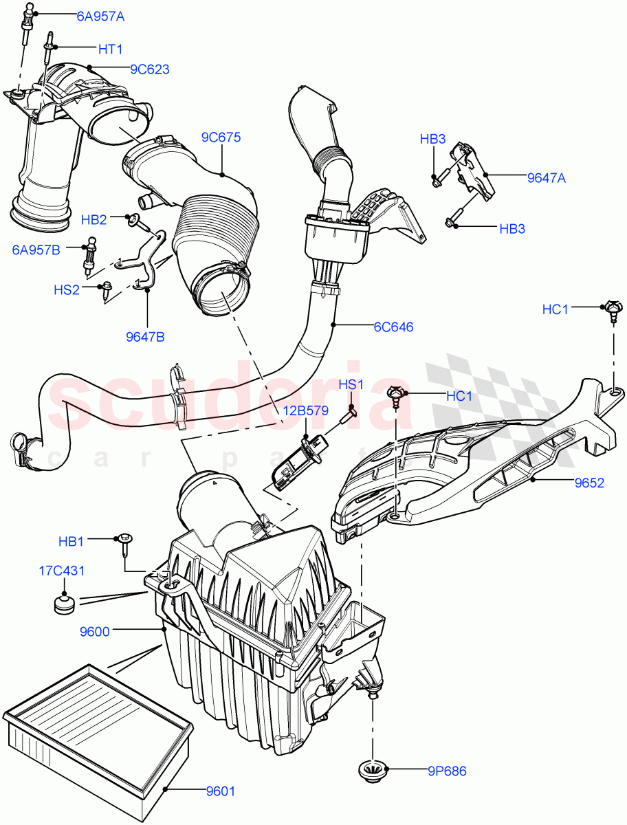 Air Cleaner (2.0L 16V TIVCT T/C 240PS Petrol, Halewood (UK)) of Land Rover Land Rover Range Rover Evoque (2012-2018) [2.0 Turbo Petrol GTDI]