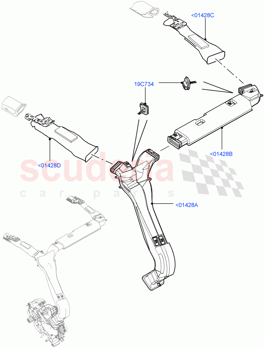 Air Vents, Louvres And Ducts (Headliner, Internal Components) (With Air Conditioning - Front/Rear, Premium Air Con Hybrid Front/Rear) ((V) FROMEA000001, (V) TOJA999999) of Land Rover Land Rover Range Rover (2012-2021) [2.0 Turbo Petrol GTDI]